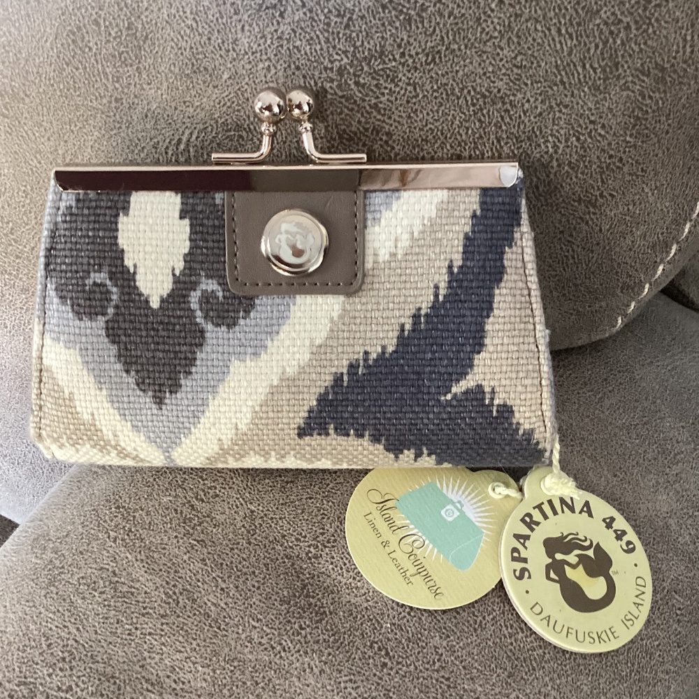 Spartina 449 leather & Linen coin purse wallet New